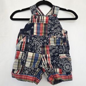 VINTAGE Y2K CHILDRENS PLACE MADRAS PATCHWORK BANDANA PRINT OVERALLS SIZE 3-6M
